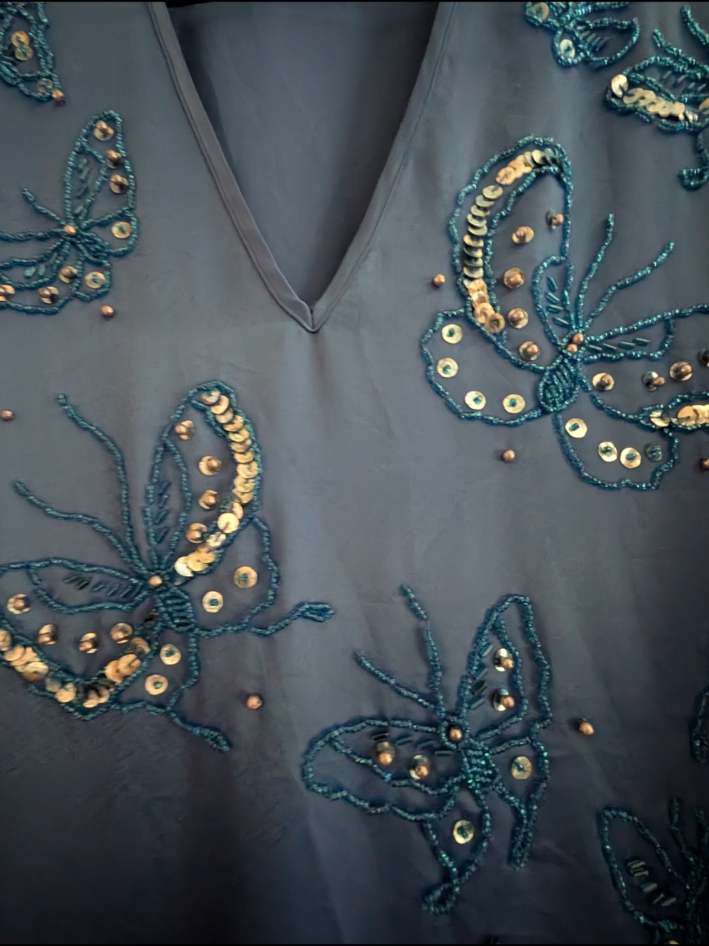 Blue Embroidery Embellished Long-Sleeve Maxi Dress Oscar De La Renta